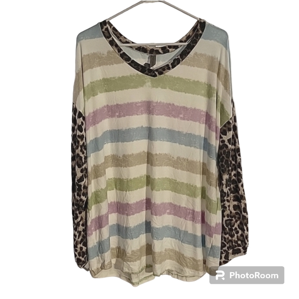 HoneyMe Curvy Animal Print And Stripes Top